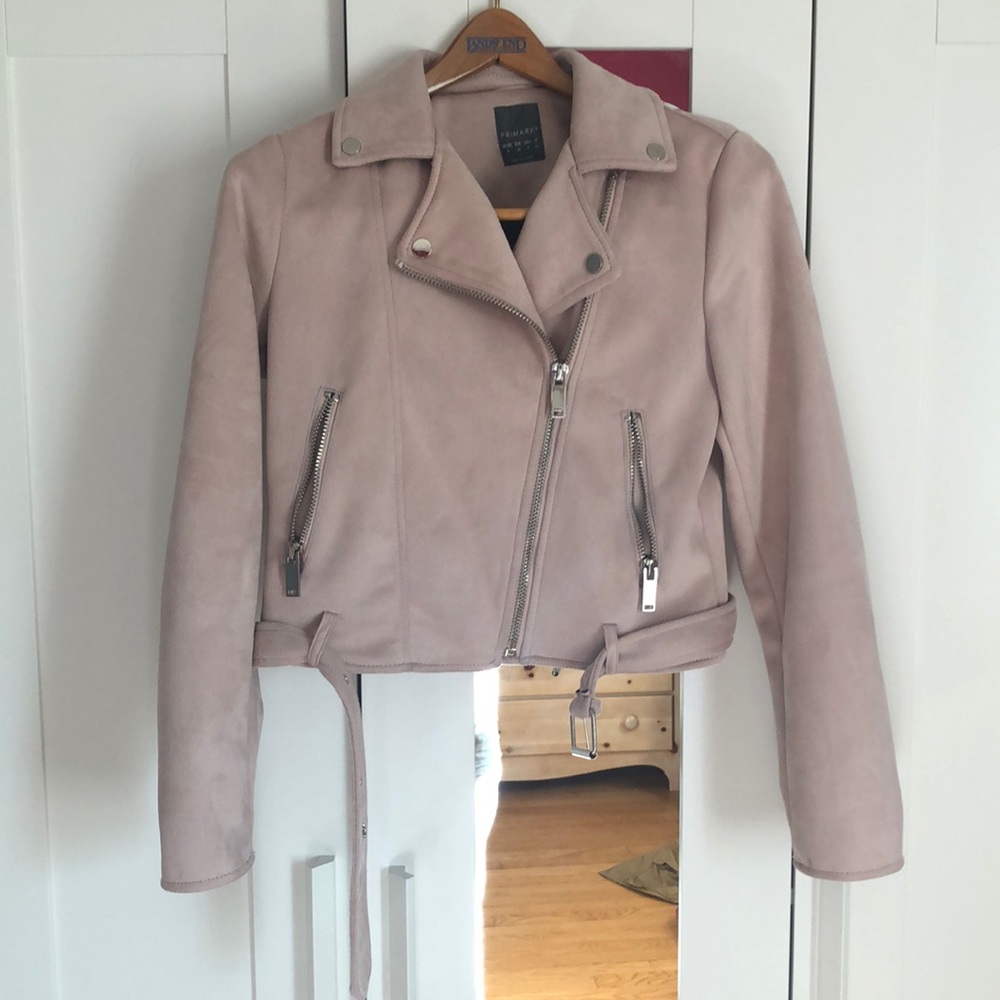 PRIMARK faux suede pink moto jacket